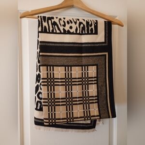 Accentrix Black, Cream & Tan Plaid + Leopard Triple Patterned Large Scarf